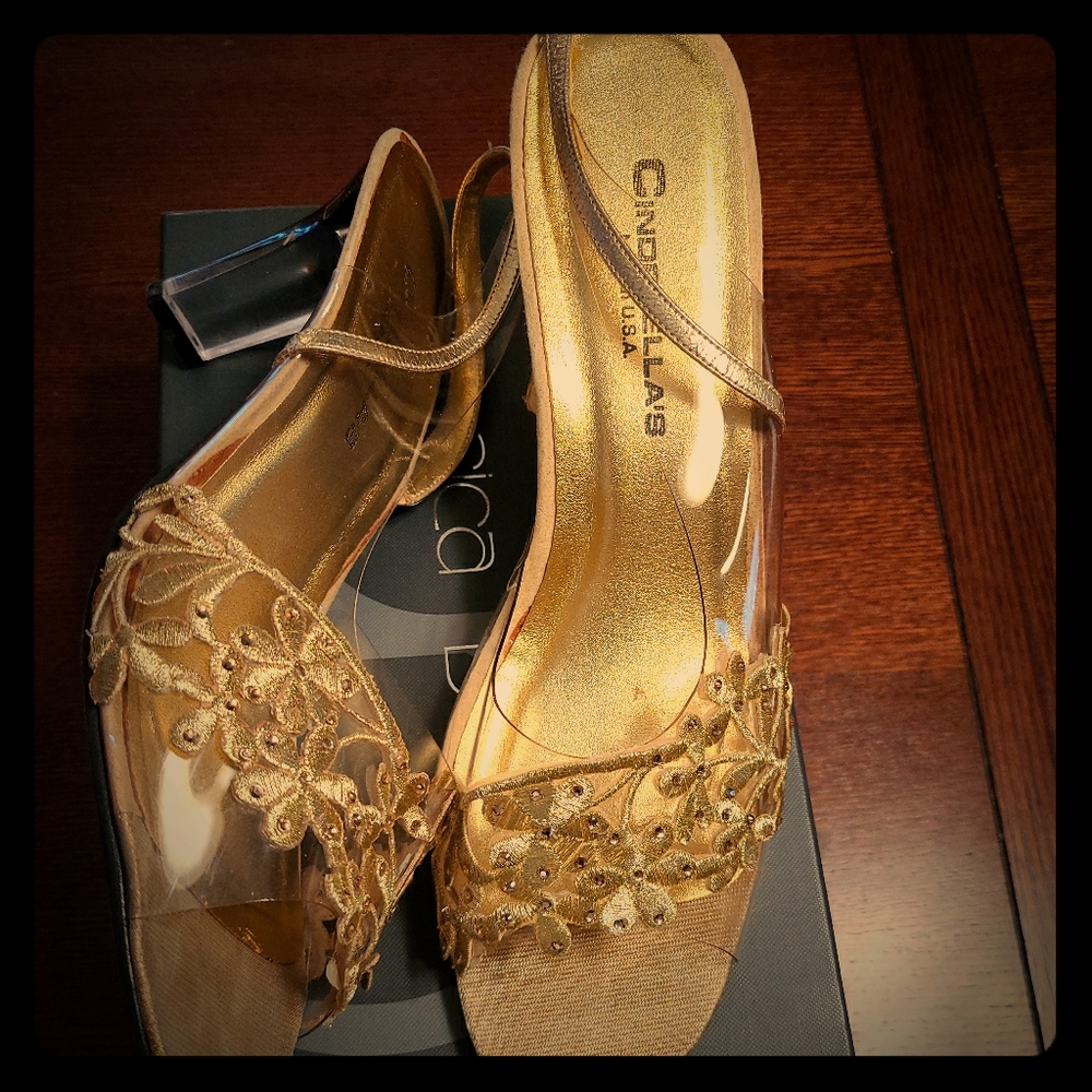 Cinderella Slingback clear and gold heels